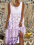 Plus Size Floral Print Tank Dress Vacation Style Sleeveless Crew Neck Midi Dress For Spring & Summer Women's Plus Size Clothing