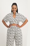 Nandi Polka Dot Linen Wrap Top - L