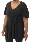 Ladies Plain Xover Wrap Top - 54 Black