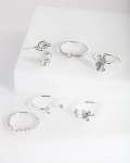 Silver Gem Diamante Ring Pack - M l