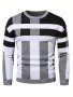 Men's Color Block Round Neck Sweater Trendy Stretch Warm Pullover For Winter Outdoor