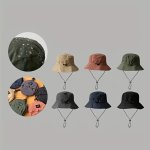 1PC Quick-drying Waterproof Foldable Bucket Hat With Chin Strap Fisherman Hat For Outdoor Camping Cycling Fishing