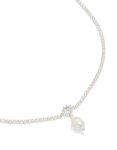 Silver Plated Cubic Zirconia & Freshwater Pearl Tennis Necklace