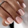 24pcs Short Square Press On Nails Pearlescent Fake Nails Full Cover Glossy False Nails For Women And Girls Including Jelly Glue And A Nail File