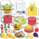 Golray Play Kitchen Accessories Pretend Cooking Playset For Kids With Pots And Pans Set Cooking Utensils Toys Organizer Play Foo