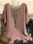 Plus Size Casual T-Shirt Women's Plus Solid Round Neck Non-stretch Translucent Loose Tank Top