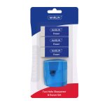 Marlin Eraser 3 Pack 60 X 20 X 10MM + 2 Hole Sharpener With Container- Pack Of 12