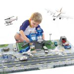 Airplane Toy Set - Airport Playset For Toddlers With Trucks Planes Helicopter Signs And Fabric Airport Playmat Interactive Early