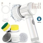Powerful Cordless Electric Spin Scrubber - 5 Replaceable Brush Heads For Bathtub Floor Wall Tile Toilet Window Sink