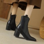 Womens Vintage Mid-calf Western Cowboy Boots In Full Leather Autumnwinter Style