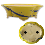 Handmade Tokoname Ceramics - Shibakatu Yellow With Navy Detail Glaze Mokko Shape 180MM L X 160MM D X 60MM H