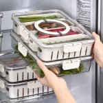 1PC 2 4-SECTION Refrigerator Storage Container With Lid Multifunctional Fresh-keeping Drainer Basin For Fruits And Vegetables Du