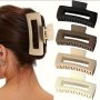 4pcs Solid Color Matte Large Hollow Out Hair Claw Clips Rectangular Hair Grab Clips Non Slip Ponytail Holders For Women And Daily Use