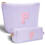 Btffitting Personalized Makeup Bag For Women Girls - Fashion Cosmetic Bag Trendy Travel Toiletry Bag With Initials Letter - Teen