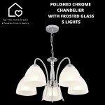 Polished Chrome Chandelier With Frosted Glass - 5 Lights