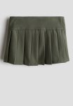 Pleated Twill Skirt - Khaki Green