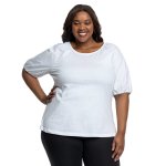 Donnay Plus Size Donna Combo T-Shirt With Puff Sleeve - White