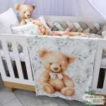Themed Fleece Blanket Teddy Bear Herringbone Eucalyptus Pennygum Neutral