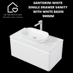 Santorini White Single Drawer Vanity With White Basin - 900MM