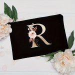 Floral Monogram Cosmetic Bag With Zipper Lightweight Makeup Pouch Women's Chain Carry On Bag With Letter Design - Versatile Acce
