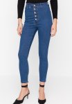 High Waist Buttoned Jegging Jeans - Blue