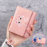 1PC Cartoon Cat Print Girl Cute Coin Purse Wallet Pu Triple Fold Card Bag Wallet Portable License Storage Bag Student Coin Walle