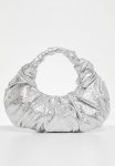 Crinkle Pu Ruched Handle Handbag - Silver