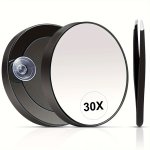 30X Magnifying Mirror With Precision Tweezers - Compact Travel Set For Eyebrow Shaping 8.89CM Suction Cup Design