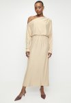 Edit Slash Neck Soft Waist Midi Dress - Neutral