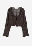 Tie-front Blouse - Dark Brown Floral