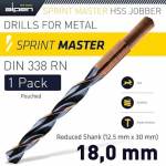 Alpen Hss Sprint Master 18.0 Mm Red Shank 12.5 Mm X1 Sleeved DIN338 Dril ALP6480180