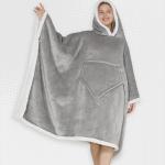 Adults Light Grey 2 In 1 Hooded Poncho Blanket