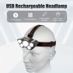 USB Rechargeable LED Headlamp 5 Lamp Beads 4 Modes Built-in Rechargeable Lithium Battery Lightweight Design Headlight Elastic He