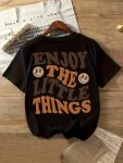Letter Print T-Shirt Short Sleeve Crew Neck Casual Top For Summer & Spring Women's Clothing