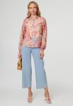Womens Long Sleeeve Blouse With Keyhole Neckline In Multi Pink - Multi Pink XL