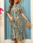 Plus Size Paisley Pattern Kaftan Dress Elegant V Neck Short Sleeve Ruffle Hem Dress Women's Plus Size Clothing