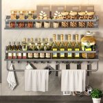 1PC Spice Rack Wall Mount Punching-free Multi-functional Storage Rack Shelf Wall Mounted Space-saving Seasoning Storage Holder F