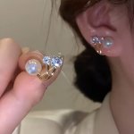 Shiny Zirconia Imitation Pearl Stud Earrings Zinc Alloy Ear Jewelry Elegant Style Exquisite Earrings For Women