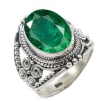 Fine Sterling Silver Ring For Womens Natural Emerald Ring Sterling Silver Anniversary Ring May Birthstone Bezel Set Gemstone Rin