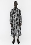 Collared Midi Dress - Black & Patterned