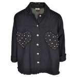 Studded Diamante Heart Denim Style Jacket - Navy M l