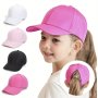 1PC Children's Solid Color Triangle Ponytail Baseball Cap Suitable For Daily Travel Sun Protection Hat