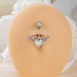 1PC Creative Wing Heart Design Navel Ring Copper Jewelry Zirconia Inlaid Elegant Sexy Style For Women Piercing Body Jewelry