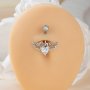 1pc Creative Wing Heart Design Navel Ring Copper Jewelry Zirconia Inlaid Elegant Sexy Style For Women Piercing Body Jewelry