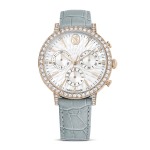 SWAROVSKI Matrix Tennis Chrono Watch Swiss Made Leather Strap Gray Champagne Gold-tone Finish