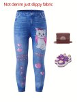 Girls Cute Kitty Pattern Imitation Denim Print Leggings Toddler Girls Gift