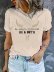 Cow Skull Print Crew Neck T-Shirt Casual Short Sleeve T-Shirt For Spring & Summer Women's Clothing