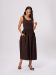 Sleeveless Brown Midi Dress - M Brown