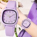 Casual Square Pointer Quartz Watch Macaroon Color Fashion Analog Silicone Wrist Watch For Women Daily Use