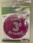 Pink Number 3 Foil Balloon